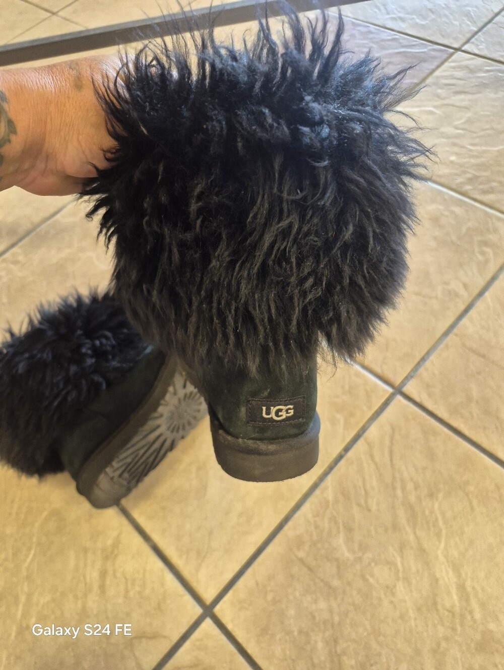 UGG Rare Mongolian Womens  Black Fluff Boot